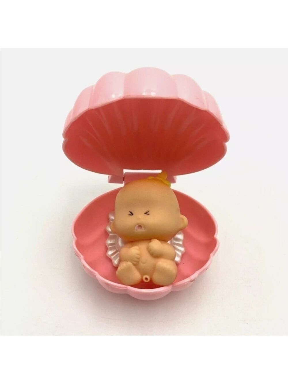Vintage 1991 Tomy Tinkle Tots Rubber Doll & Hide Away Pink Shell